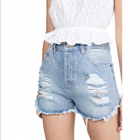 MINK PINK Slasher Denim Shorts - Picture 1 of 5